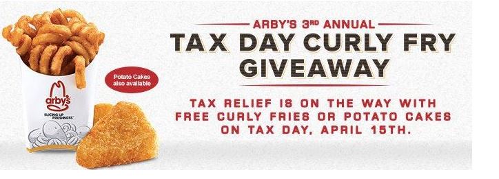 Arby’s FREE Curly Fries on Tax Day!!! 4/15 Capture
