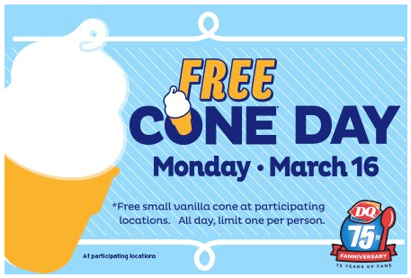 FREE Dairy Queen Cone Today (3/16)
