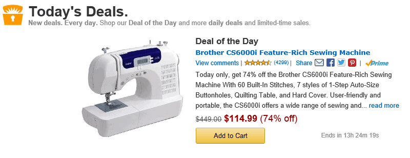 Amazon – Brother Sewing Machine 74% off – only $114.98 #dealoftheday