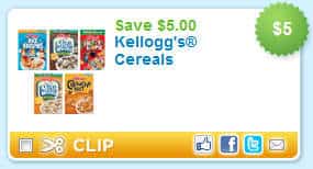 **Super hot** $5 off of Five Kellogg’ss Cereals coupon