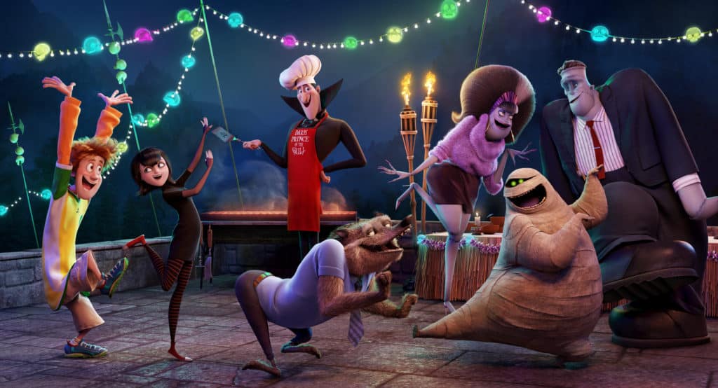 Hotel Transylvania 2 Giveaway #hotelT2 Johnny (Andy Samberg), Mavis (Selena Gomez), Dracula (Adam Sandler), Wayne (Steve Buscemi), Eunic (Fran Drescher), Frank (Kevin James), Mummy the Mummy in Columbia Pictures' HOTEL TRANSYLVANIA 2.