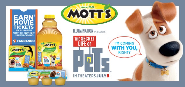Earn FREE Movie Tickets With Mott’s at Walmart #MottsMovieBonus #ad DPSG Mott's Secret Life of Pets - Walmart - June 2016 promotional posts image