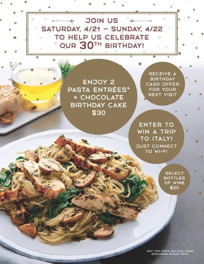 Macaroni Grill’s 30th Birthday Deals