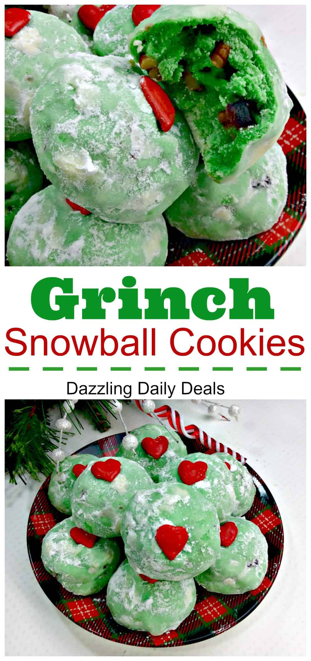 Easy Grinch Snowball Cookies