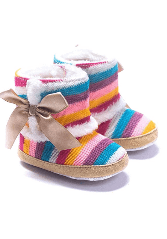 HOT PRICE on Adorable Baby Girl Rainbow Fleece Snow Booties!