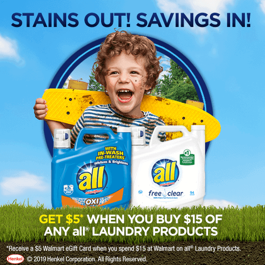 Still Active – Spend on all® laundry products and receive a Walmart eGift Card #allLaundryatWalmart #ad all laundry deals