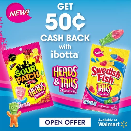 NEW Sour Patch Kids Heads & Swedish Fish Tails Are Available At Walmart – Save With Ibotta #ad #HeadsandTails #2in1Flavor sour patch kids coupon