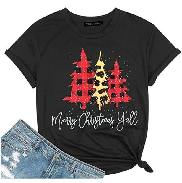 Merry Christmas Leopard Plaid Christmas Tree T-Shirt